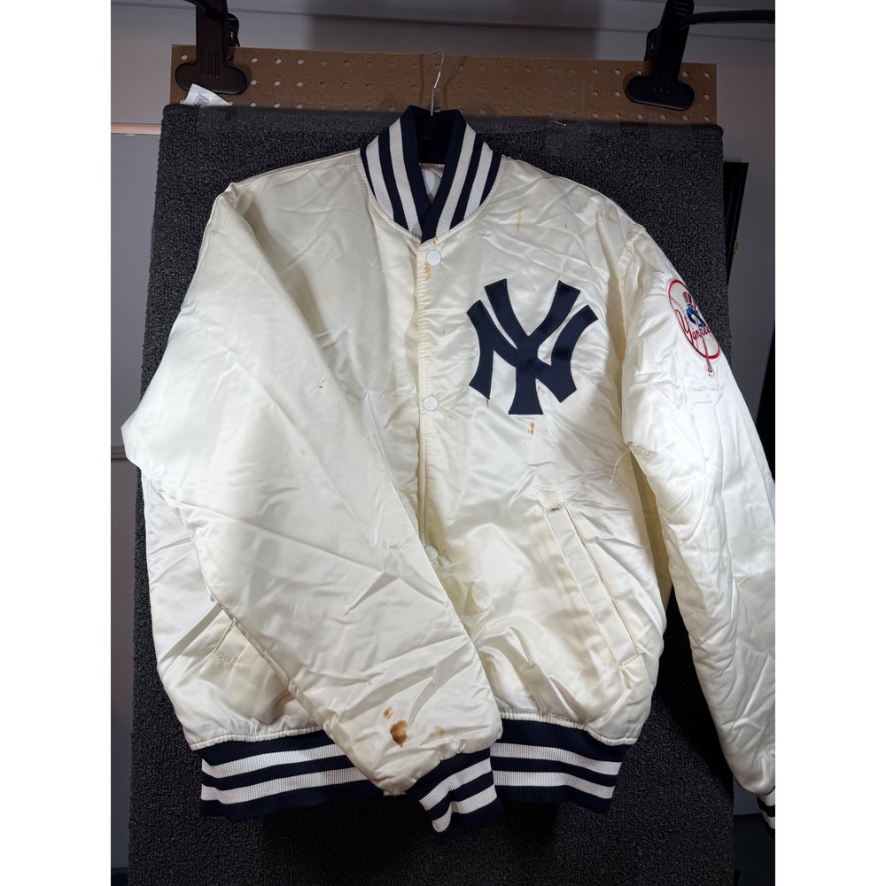 Starter New York Yankees Jacket Mens Medium White Satin Varsity MLB Vintage 329
